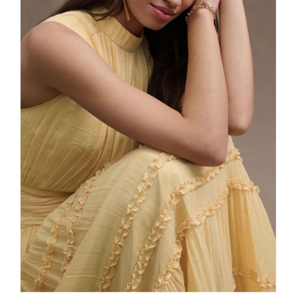 BHLDN Juniper Metallic Tiered Gown Light Yellow | Sz 6 - Picture 4 of 4